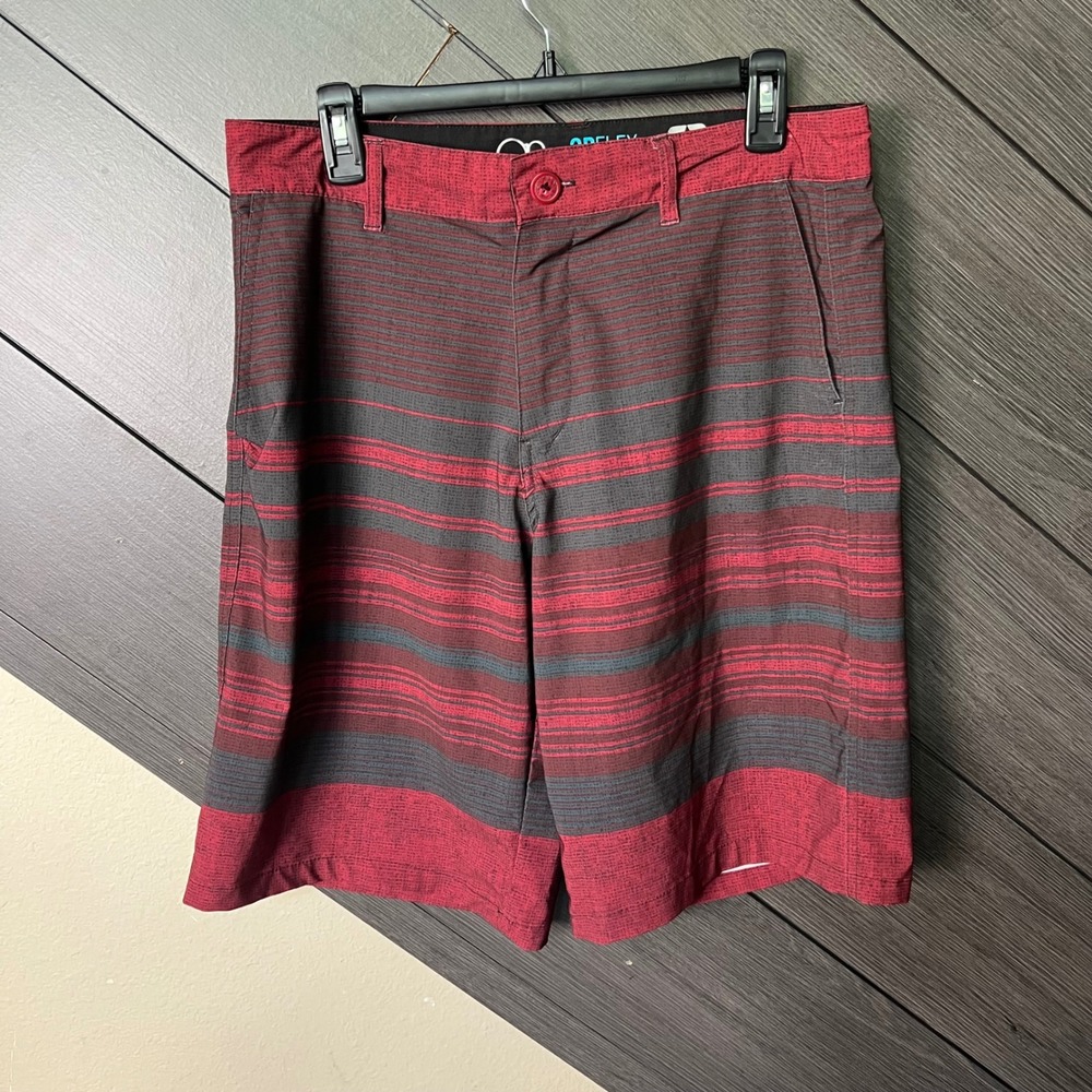 Op Men's Board Shorts Red Black Striped 4-Way Stretch Size 32 Surf Swim